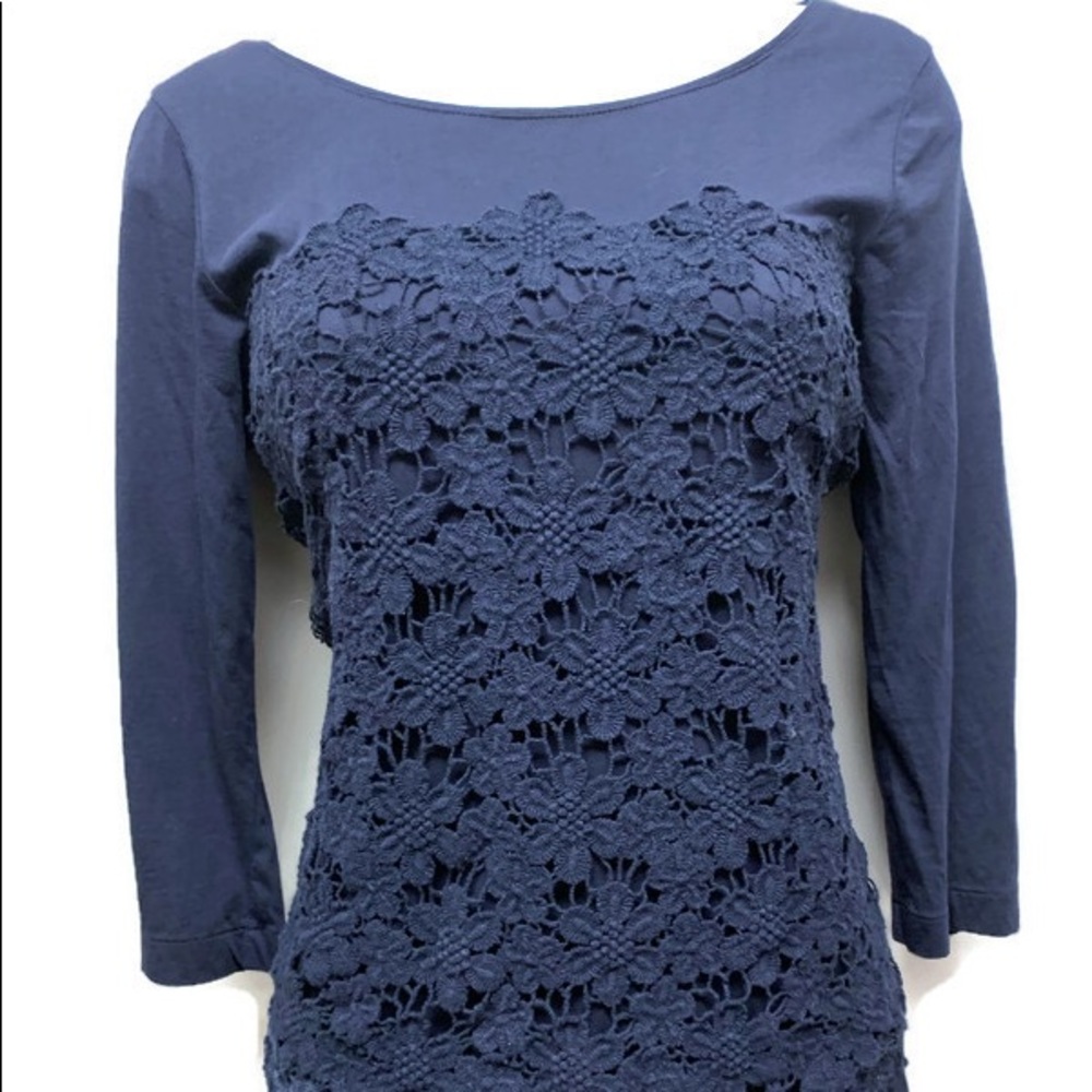 J Crew Blue Floral Embroidered Lace Top Blouse
